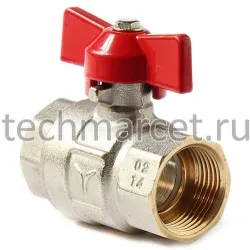 Кран шаровый, латунный, полнопроходной, муфтовый, бабочка, PN 15-30 бар