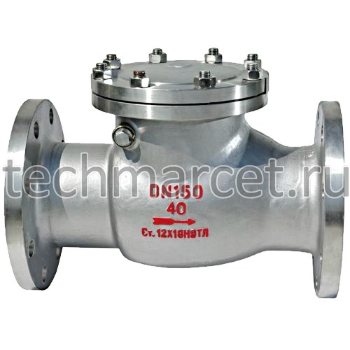 Клапан обратный 19нж17нж, нерж сталь, поворотный, фланцевый, PN 40 бар ...