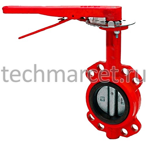 Затвор дисковый чугунный, пожарный, уплотнение EPDM, с ручкой ...
